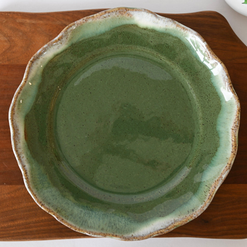 Rimmed Round Dinner Plate Matcha Leaf - TheMississippiGiftCompany.com