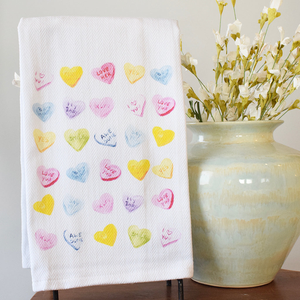 Candy Hearts Kitchen Towel - TheMississippiGiftCompany.com
