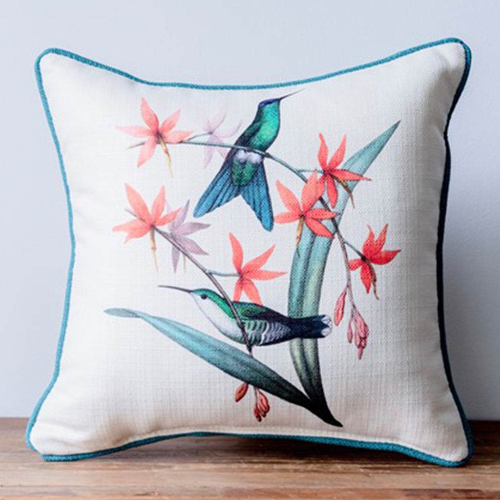 Red Flower Hummingbirds Square Pillow - TheMississippiGiftCompany.com