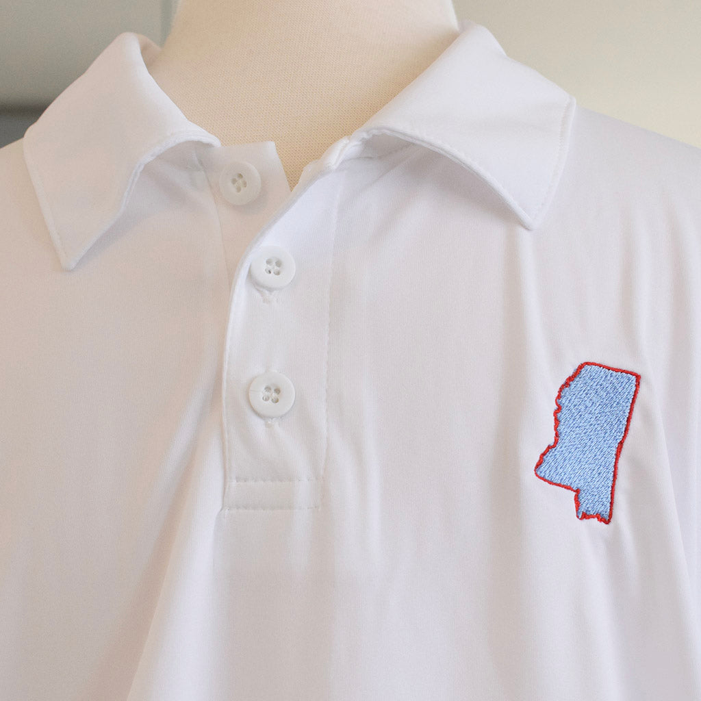 MS Silhouette Performance Collared Shirt-Red/Blue - TheMississippiGiftCompany.com