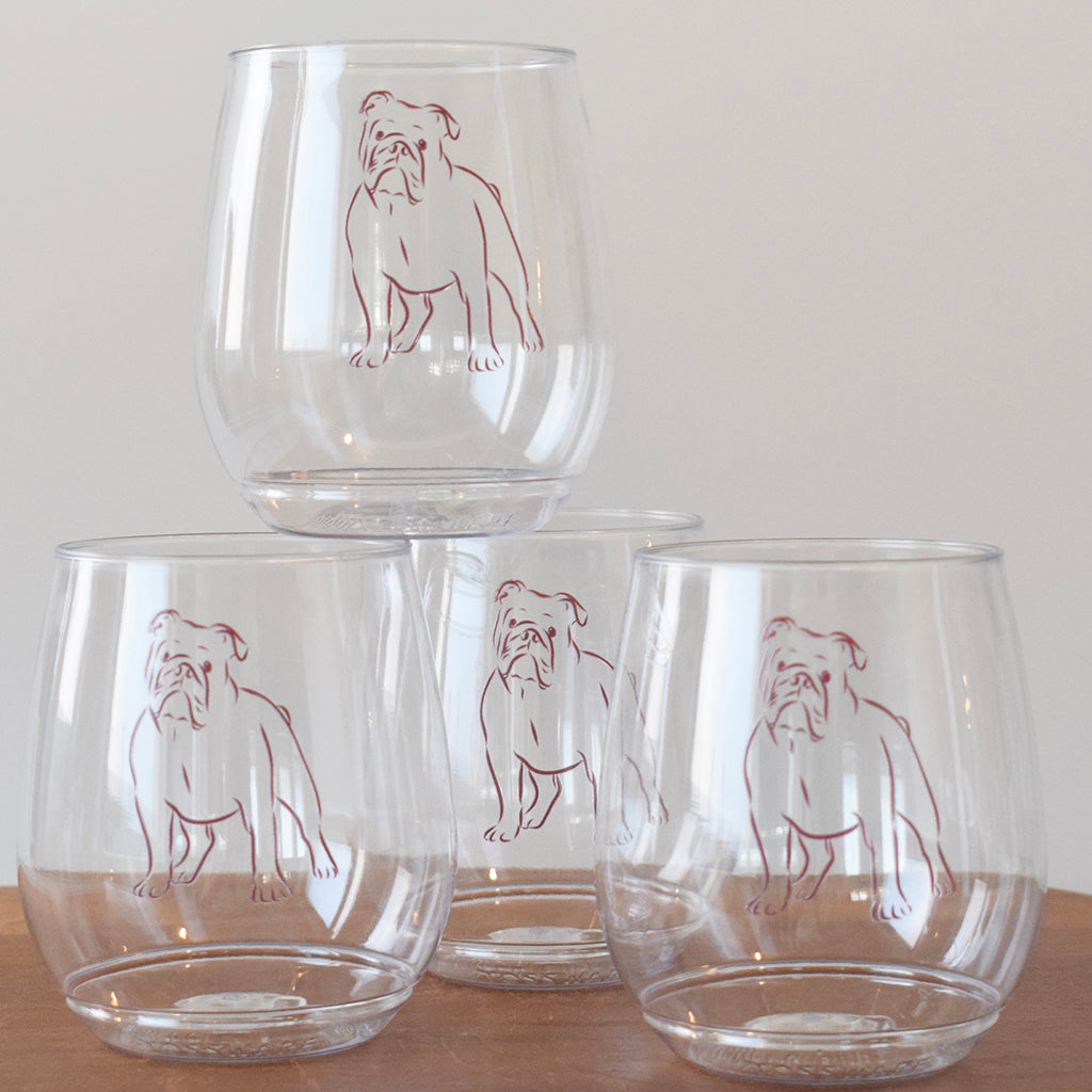 Bulldog Outline Stemless Wine Cups - TheMississippiGiftCompany.com