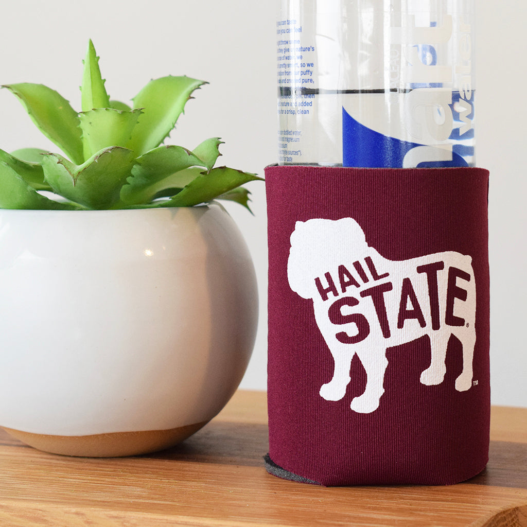 Maroon Bulldog Silhouette Hail State Coolie - TheMississippiGiftCompany.com