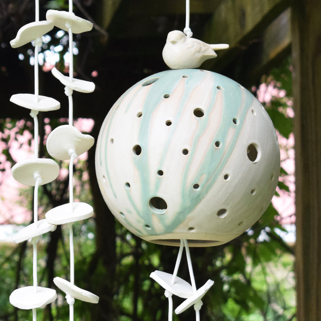 Poor House Globe Wind Chimes- Bird with 10 Small Disc - TheMississippiGiftCompany.com