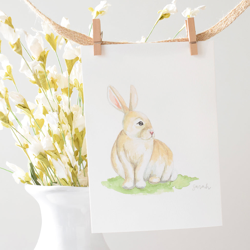 Sarah McCullen Watercolor Print- Beige Bunny - TheMississippiGiftCompany.com