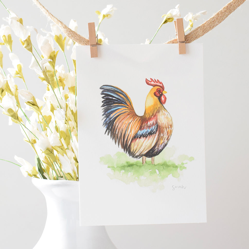 Sarah McCullen Watercolor Print- Rooster - TheMississippiGiftCompany.com