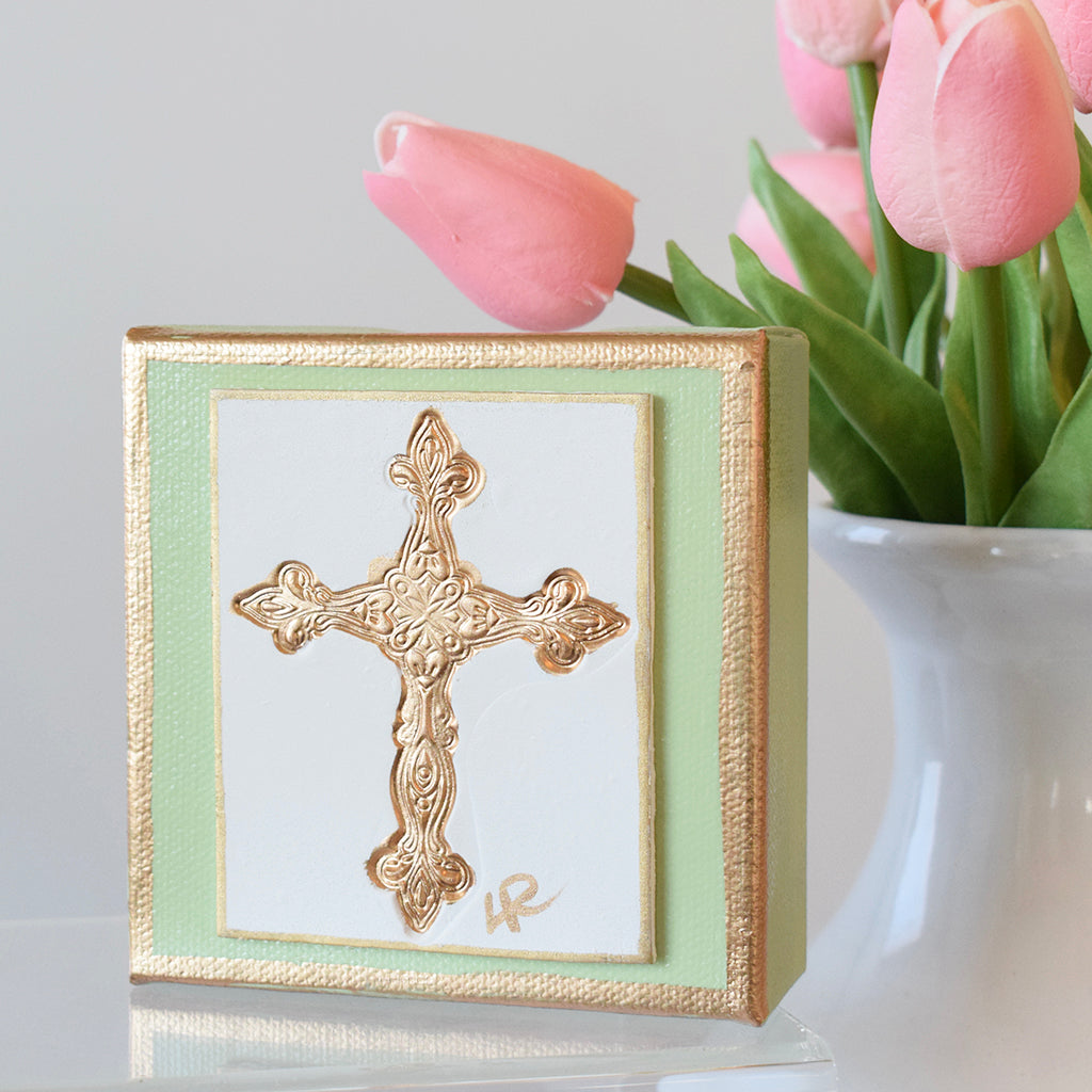 4"x4" Canvas Cross Green - TheMississippiGiftCompany.com
