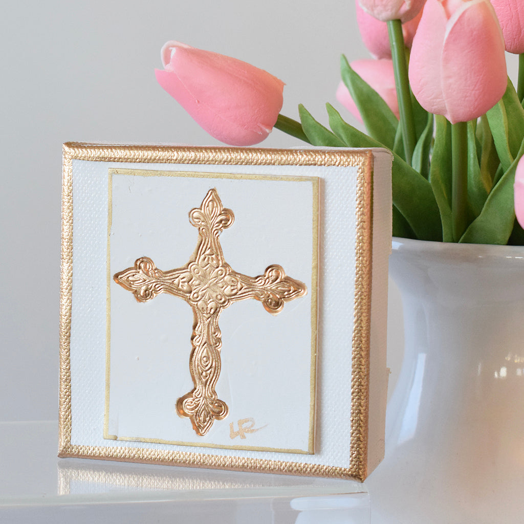 4"x4" Canvas Cross White - TheMississippiGiftCompany.com