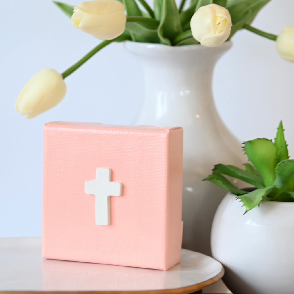 4"x4" Clay Cross Canvas Coral - TheMississippiGiftCompany.com