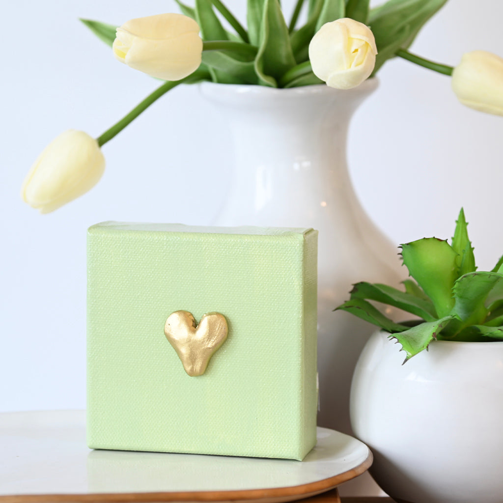 4"x4" Clay Heart Canvas Green - TheMississippiGiftCompany.com
