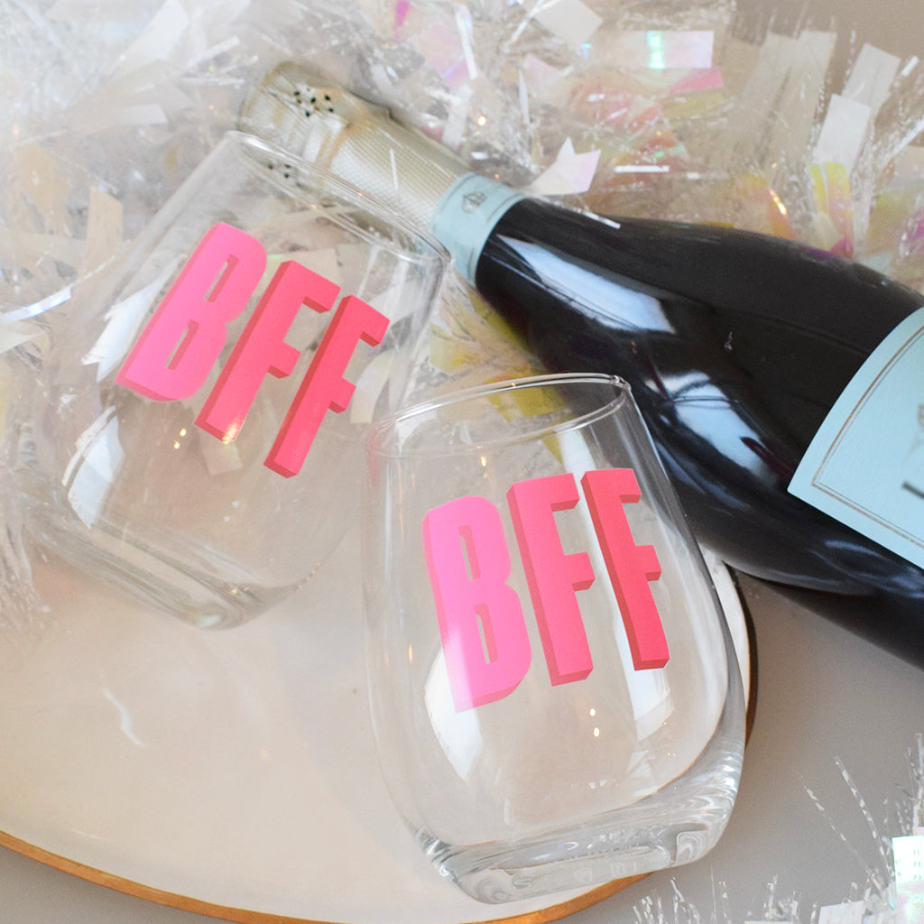 BFF Set of 2 Stemless Wine Glasses - TheMississippiGiftCompany.com