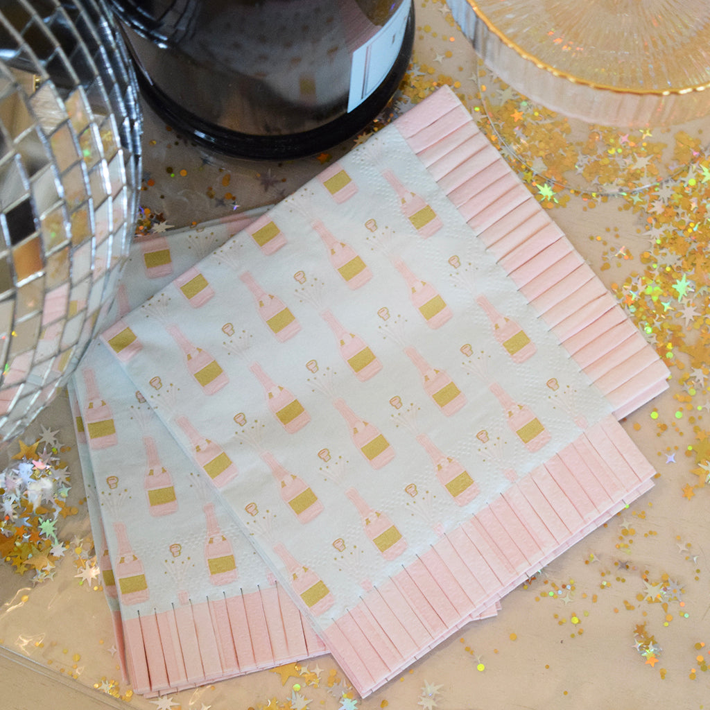 Champagne Bottle Patterned  Beverage Napkins - TheMississippiGiftCompany.com