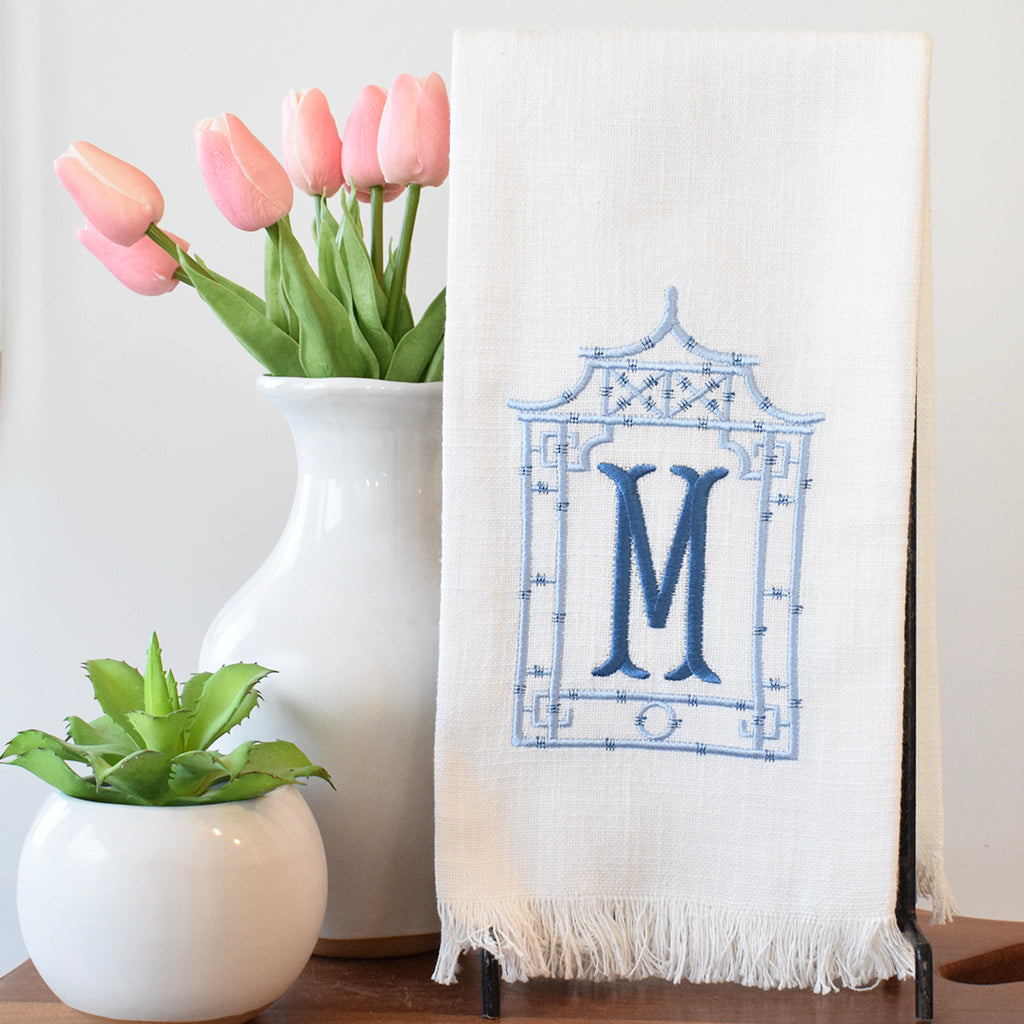 Pagoda with Initial Hand Towel - TheMississippiGiftCompany.com