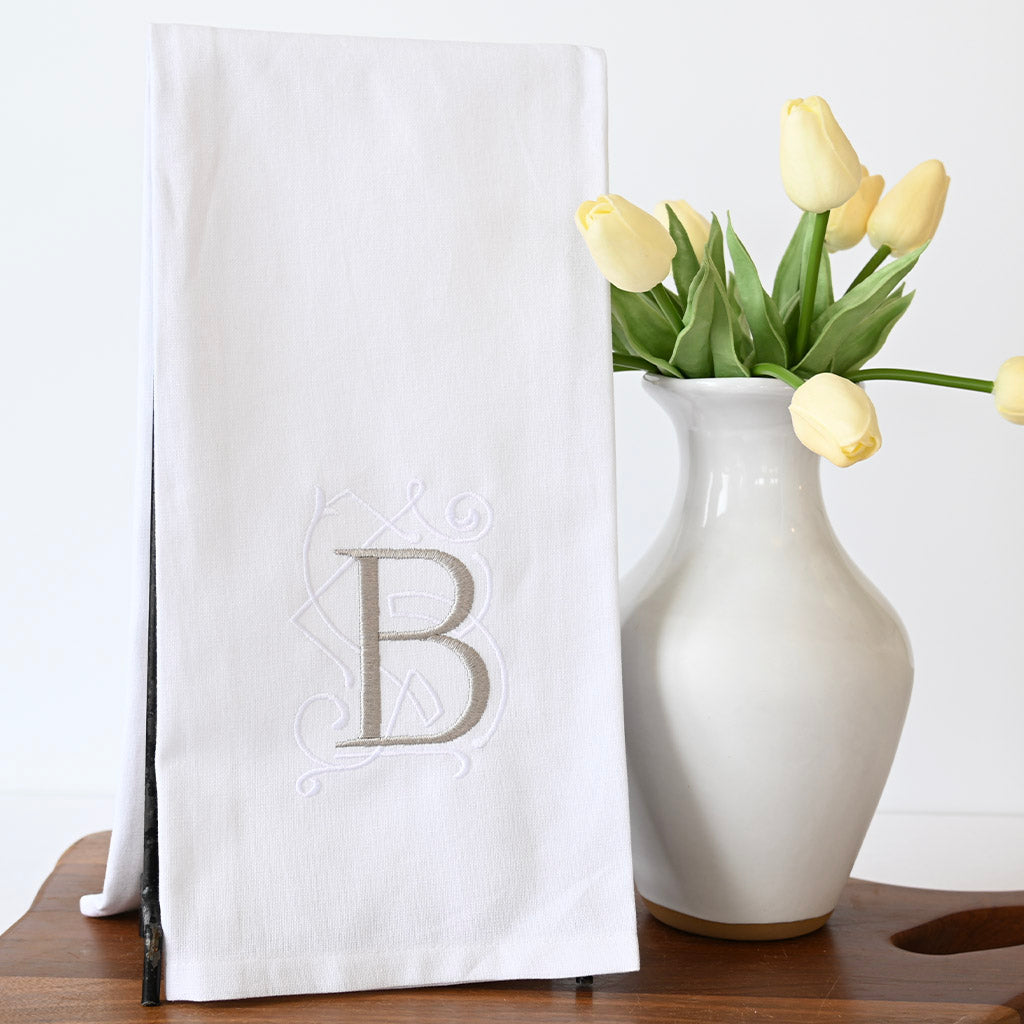 Oyster and White Initial Hand Towel Mississippi Made Gifts