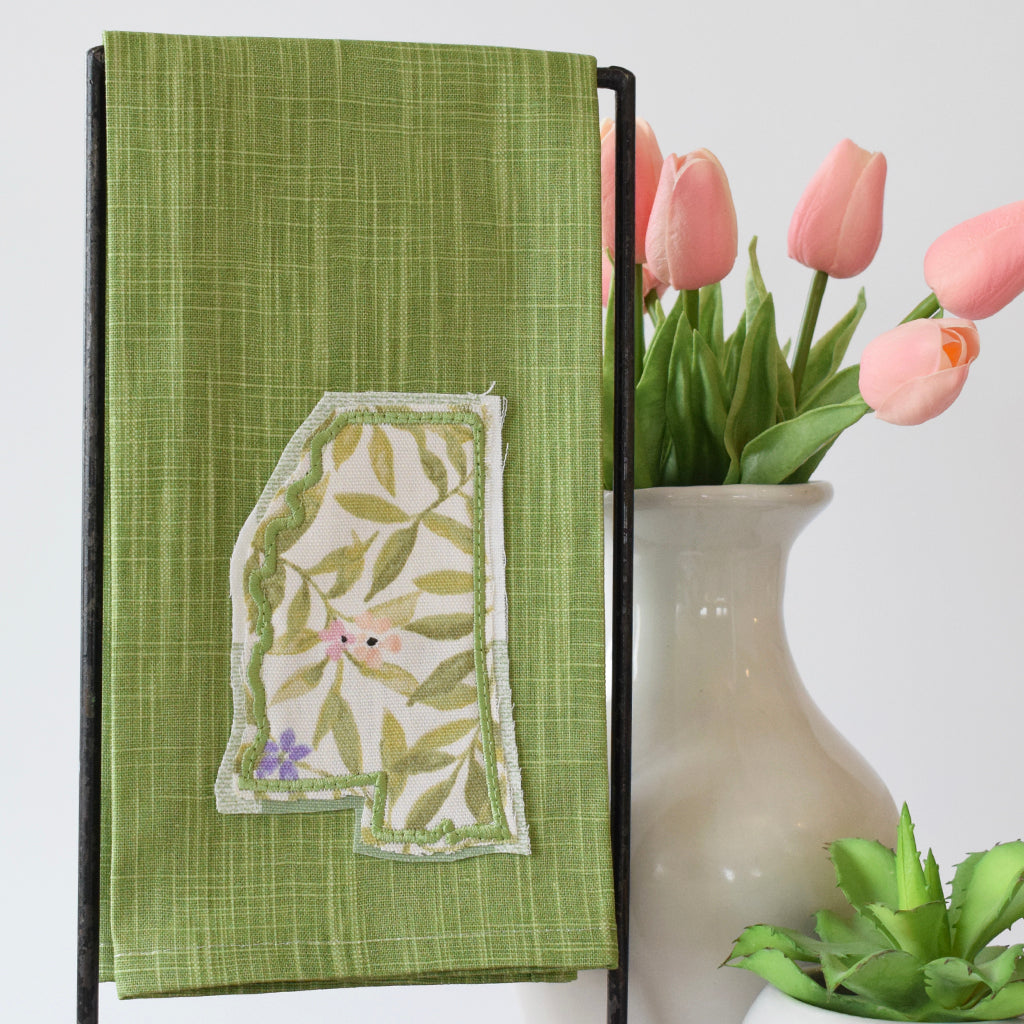 Green Appliqué Mississippi Hand Towel - TheMississippiGiftCompany.com