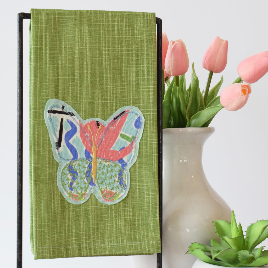 Green Butterfly Hand Towel - TheMississippiGiftCompany.com
