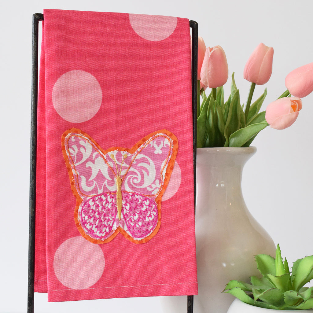 Pink Dot Butterfly Hand Towel - TheMississippiGiftCompany.com