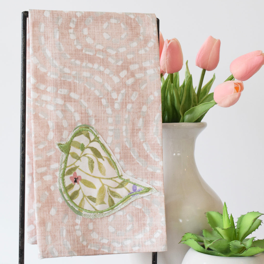 Pink Swirl Spring Bird Hand Towel - TheMississippiGiftCompany.com