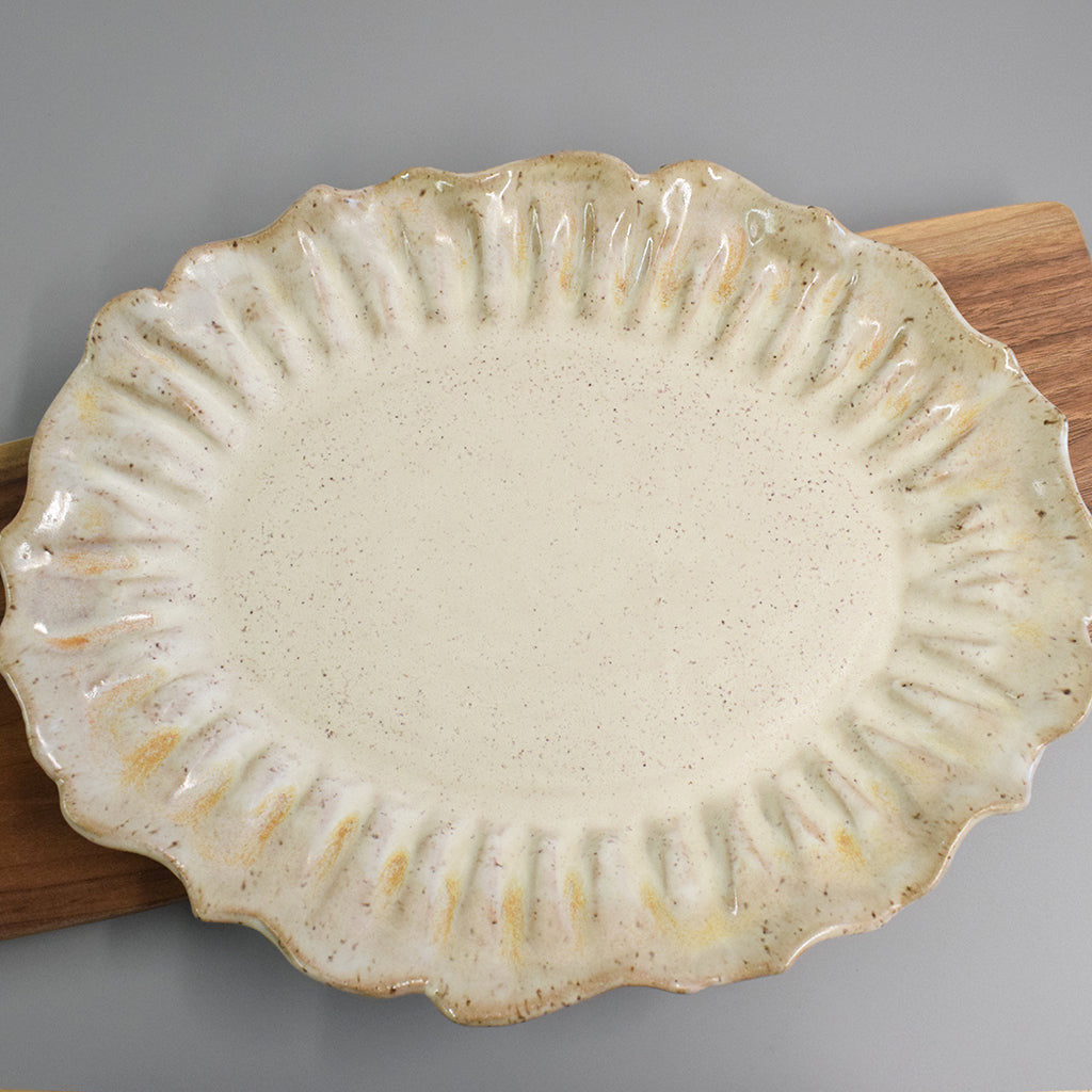 Scalloped Oval Platter 15" Dogwood - TheMississippiGiftCompany.com