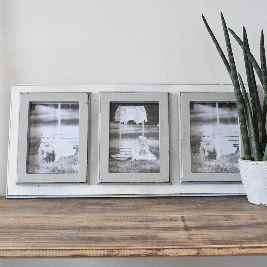 5x7 Triple Tyson Frame - White/Gray - TheMississippiGiftCompany.com