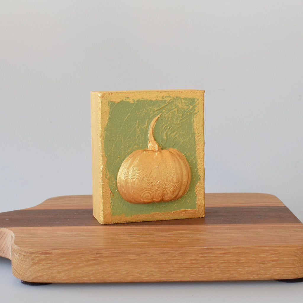 Gold Pumpkin 4x4 Wooden Block-Moss Green - TheMississippiGiftCompany.com