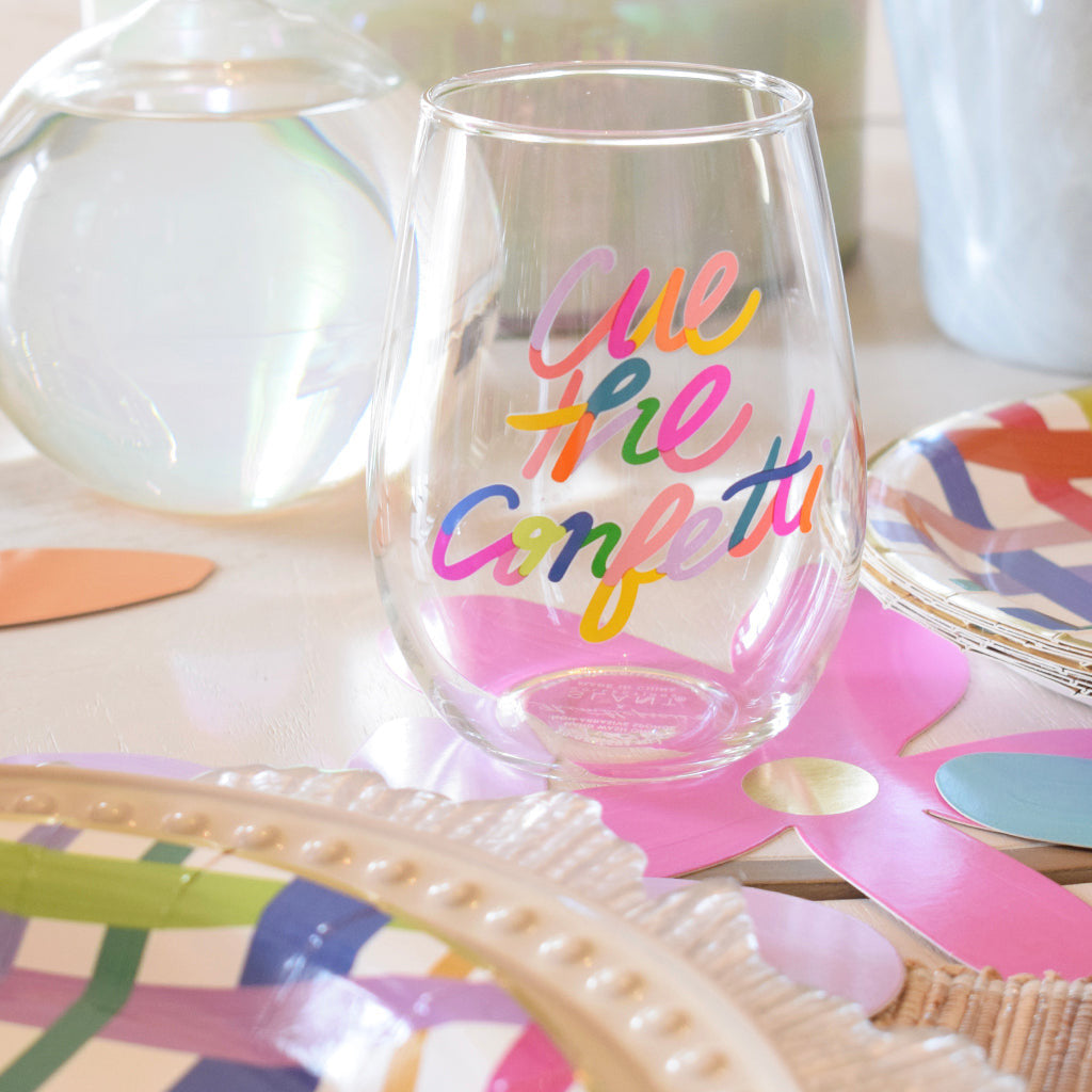 Cue The Confetti Stemless Wine Glass - TheMississippiGiftCompany.com