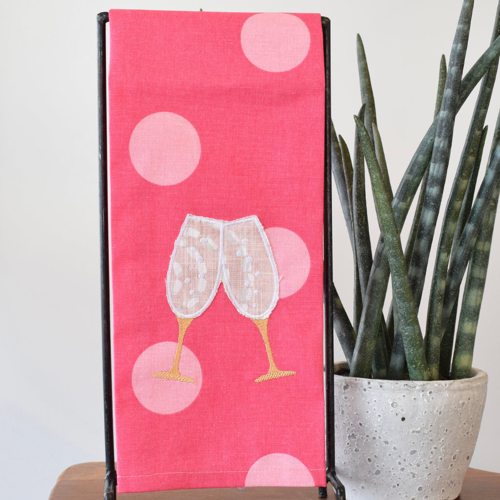Hot Pink Champagne Flutes Towel - TheMississippiGiftCompany.com