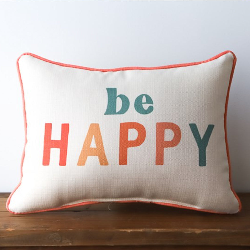 Multi Be Happy Rectangle Pillow - TheMississippiGiftCompany.com