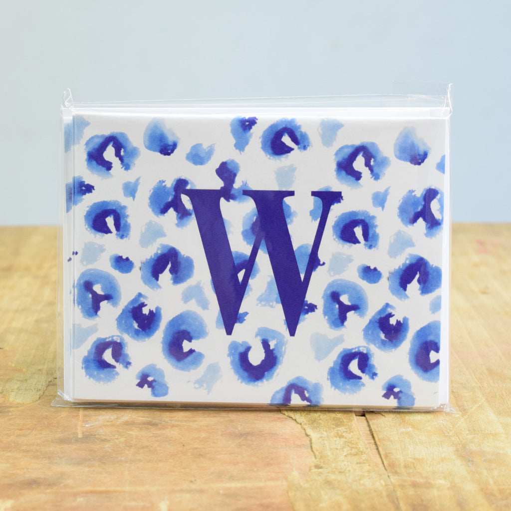 Initial Blue Cheetah Notecard Set - TheMississippiGiftCompany.com