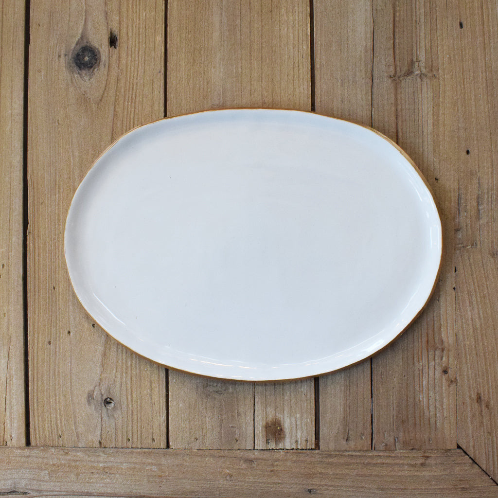 Gold and White  Medium Oval Platter - TheMississippiGiftCompany.com
