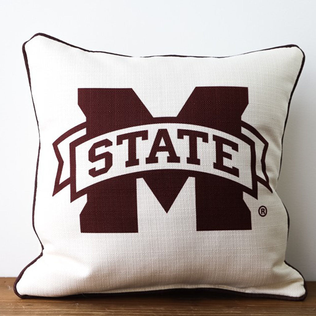 Mississippi State Logo Square Pillow - TheMississippiGiftCompany.com