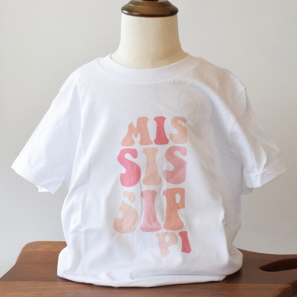 Youth Mississippi Groovy Tee Pink - TheMississippiGiftCompany.com