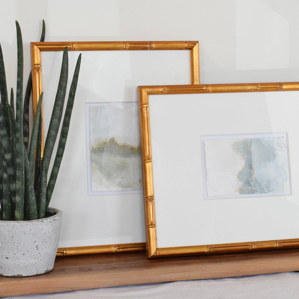 acrylic paintings in gold bamboo frames