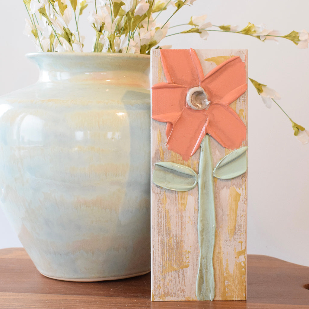 Wooden Block 4x9- Coral Flower - TheMississippiGiftCompany.com