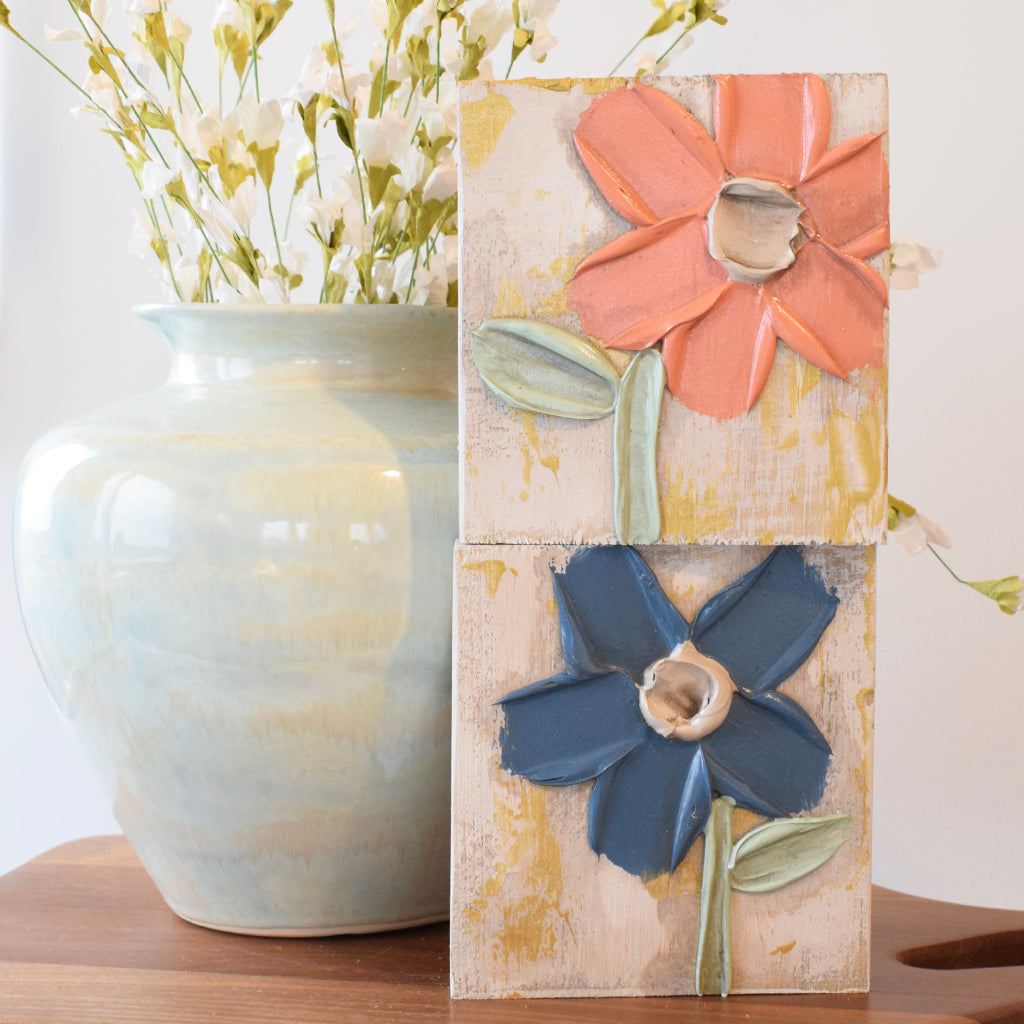 Art By Susan Block 6x6- Navy Flower - TheMississippiGiftCompany.com