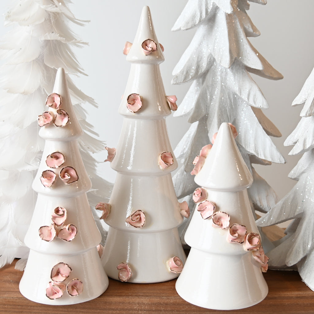 Small Floral Christmas Tree White/Pink - TheMississippiGiftCompany.com