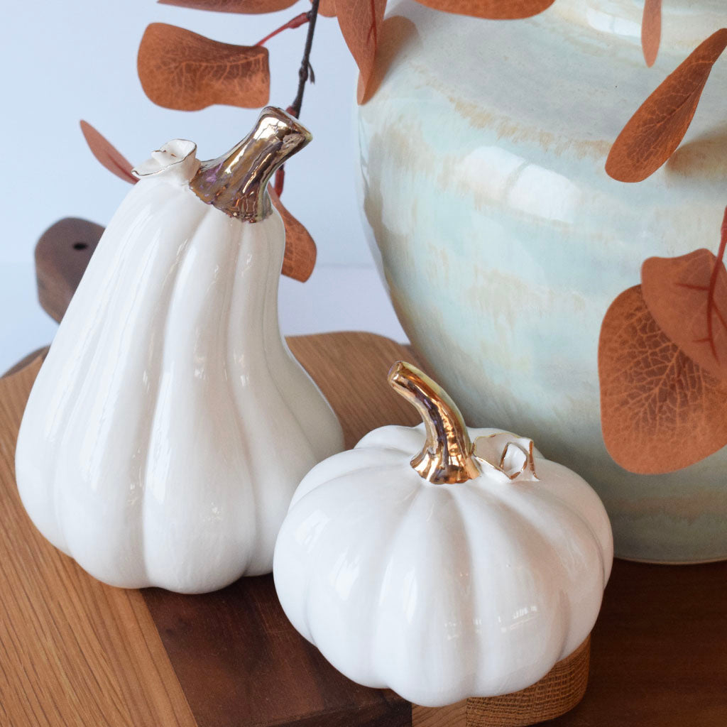 Gold & White Tall Pumpkin - TheMississippiGiftCompany.com