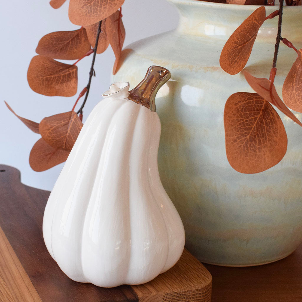 Gold & White Tall Pumpkin - TheMississippiGiftCompany.com