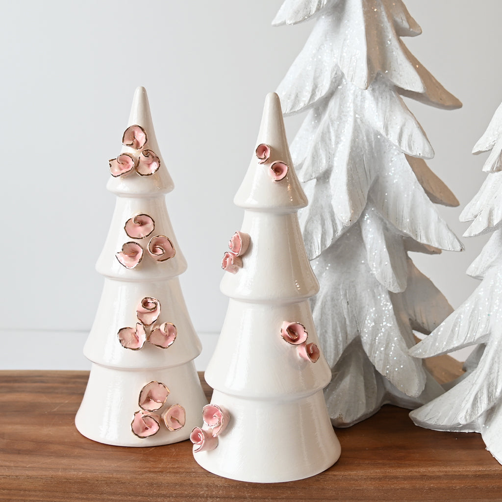 Medium Floral Christmas Tree White/Pink - TheMississippiGiftCompany.com