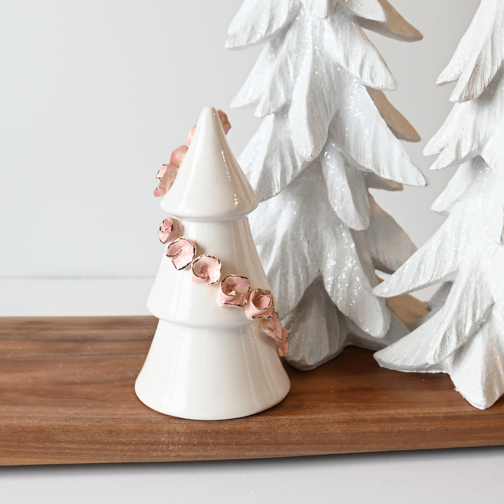 Small Floral Christmas Tree White/Pink - TheMississippiGiftCompany.com