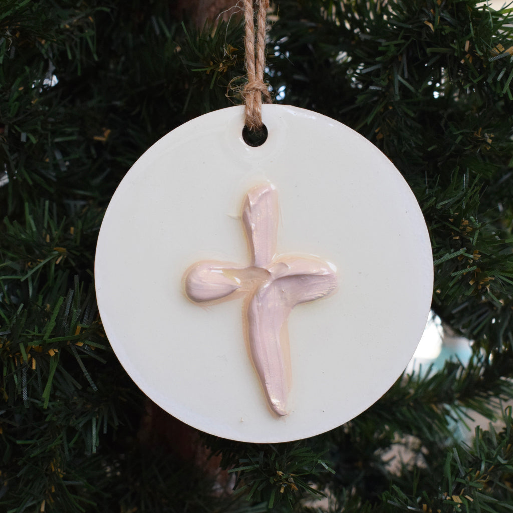 BJ Weeks Cross Pink Ornament - TheMississippiGiftCompany.com