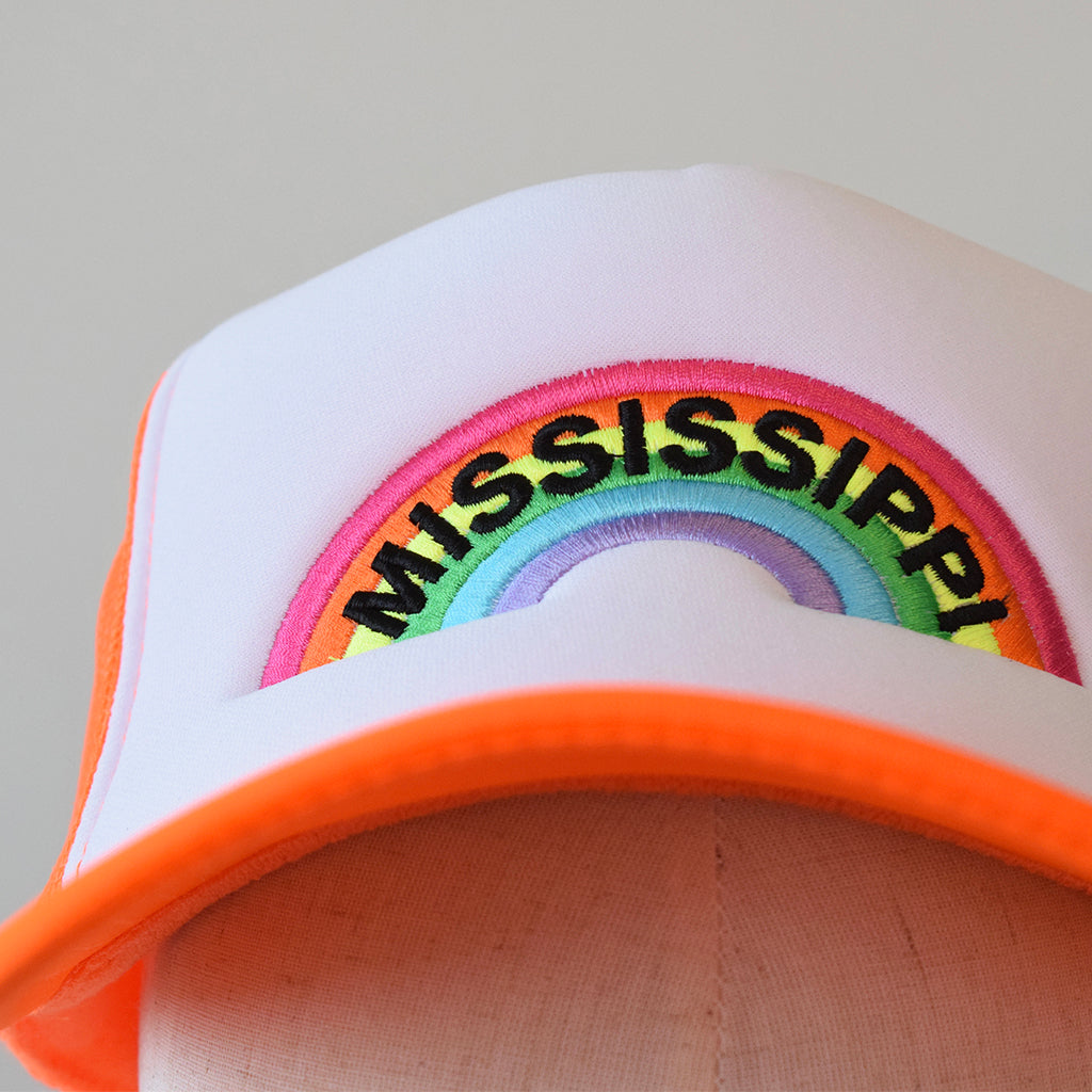 Neon Orange Hat with Full Rainbow Mississippi - TheMississippiGiftCompany.com