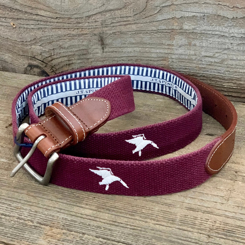 Embroidered Duck Belt-Maroon - TheMississippiGiftCompany.com