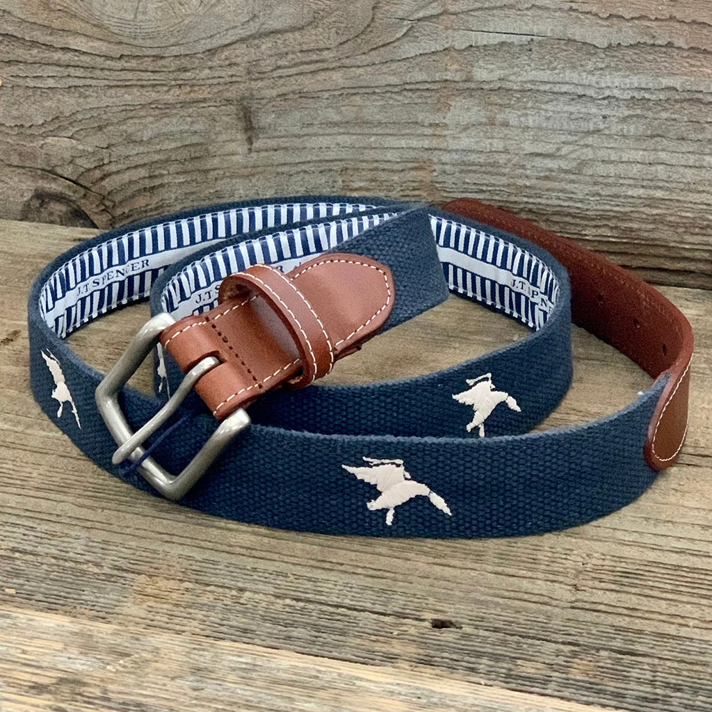 Embroidered Duck Belt-Navy - TheMississippiGiftCompany.com