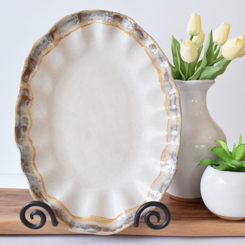Fluttered Oval Platter Cottonwood - TheMississippiGiftCompany.com