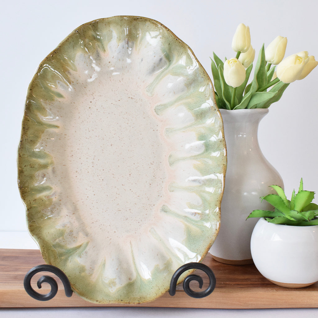 Fluttered Oval Platter Matcha - TheMississippiGiftCompany.com