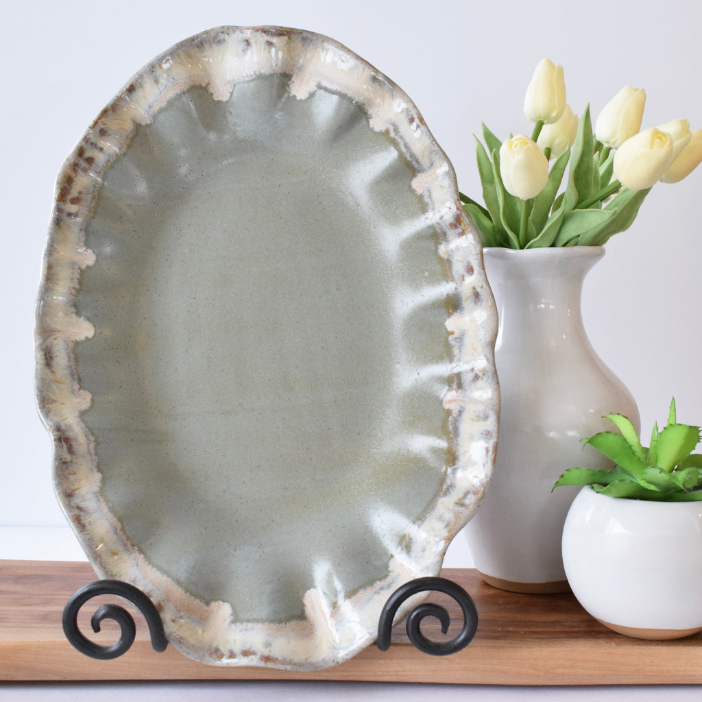 Fluttered Oval Platter Peaceful - TheMississippiGiftCompany.com
