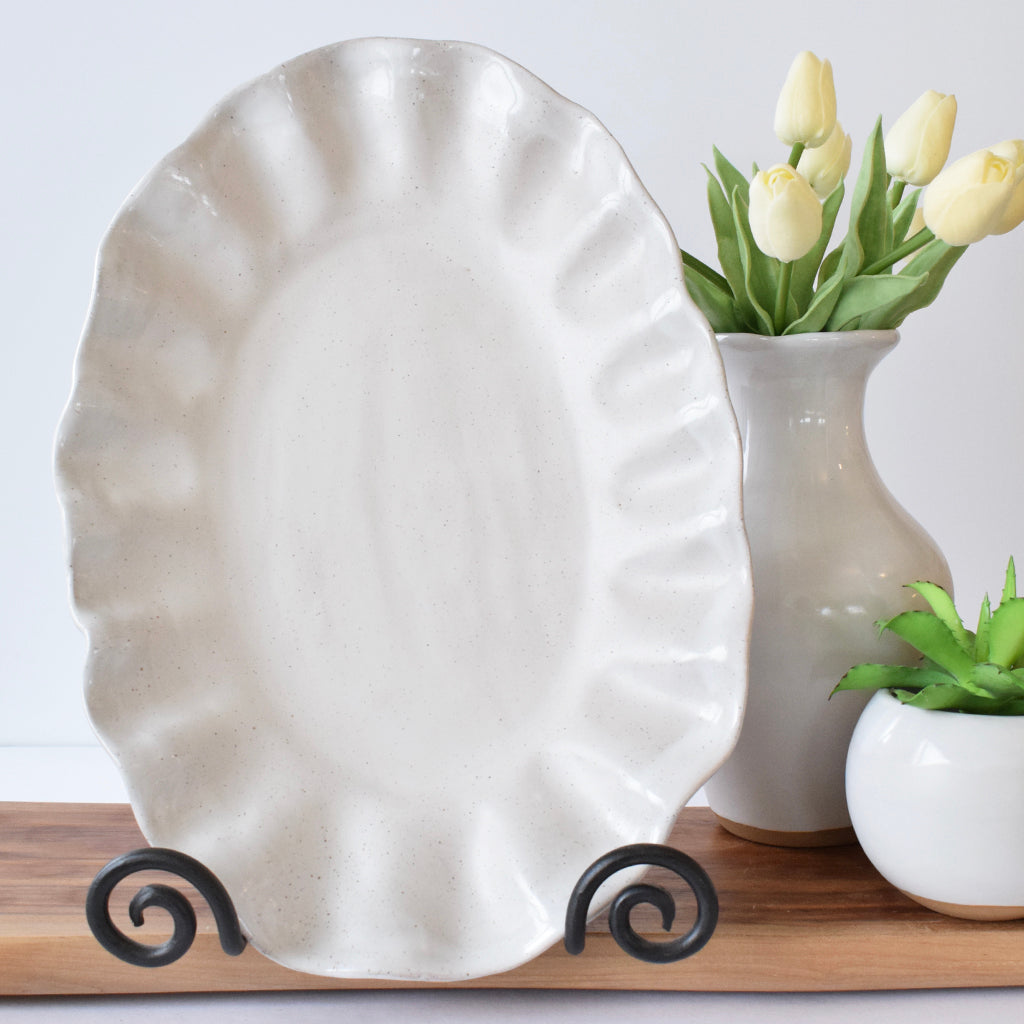 Fluttered Oval Platter Simply White - TheMississippiGiftCompany.com