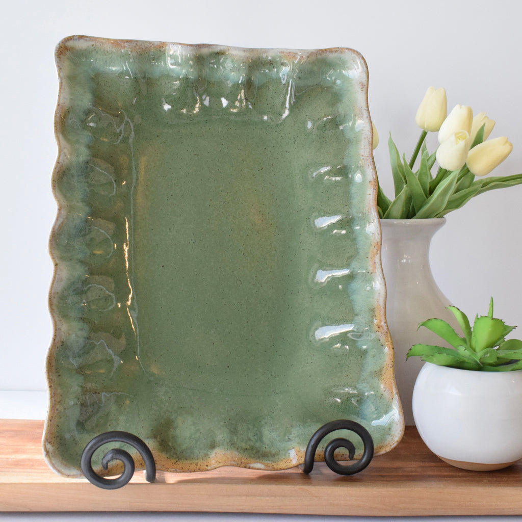 Fluttered Rectangle Tray Matcha Leaf - TheMississippiGiftCompany.com