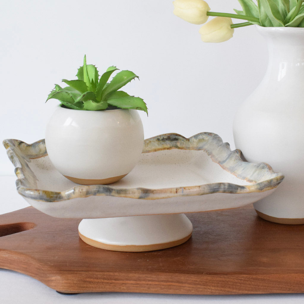Aazon.co | LAVAUK Ango Wood Fruit Bowl, Decorative Gray Bowl With Natural Finish Pedestal