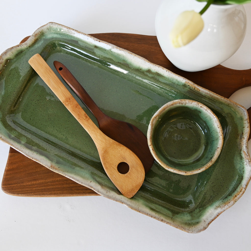 Rectangle Tray with Handles Matcha Leaf - TheMississippiGiftCompany.com